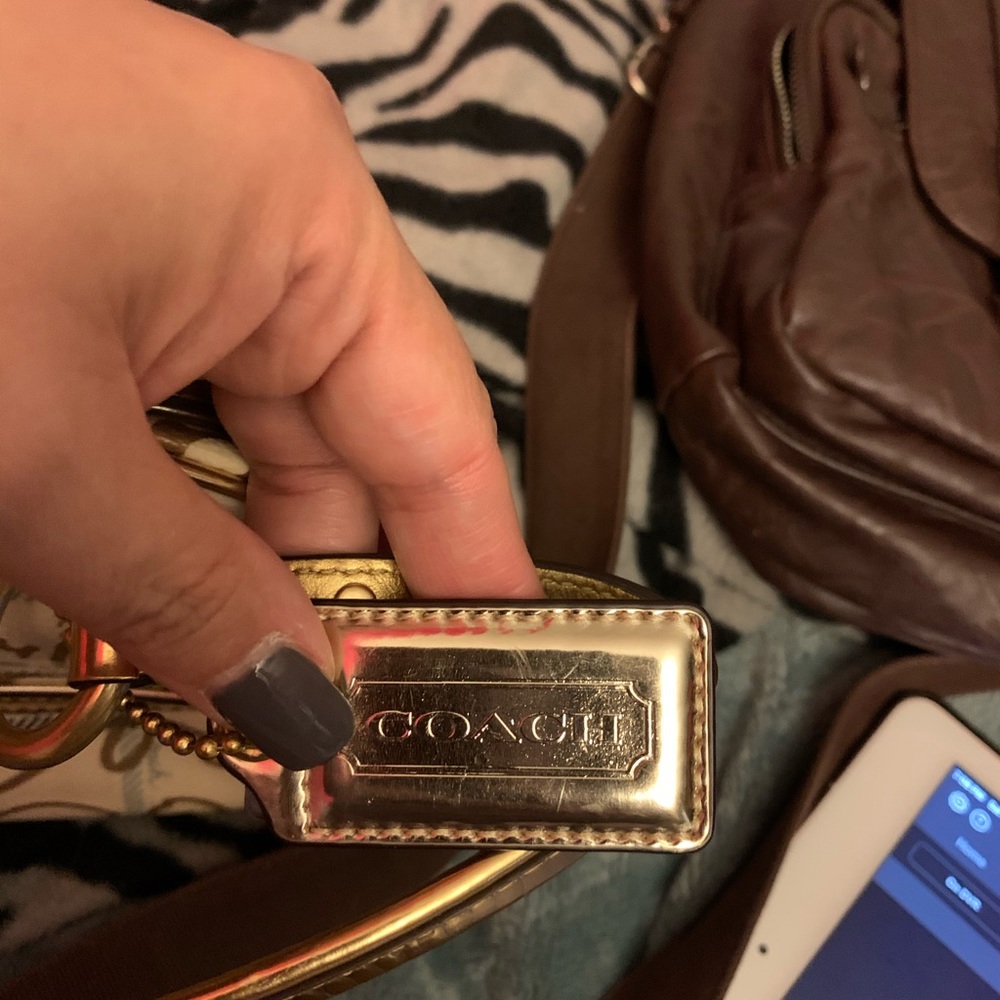 Gold and White Authentic Coach Purse - Picture 2 of 5